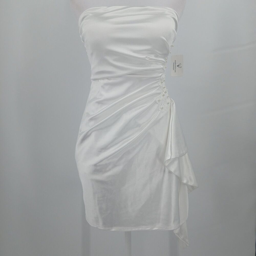 Windsor Satin Ruched Mini Dress Womens M White Bridal Bachelorette Party Chic